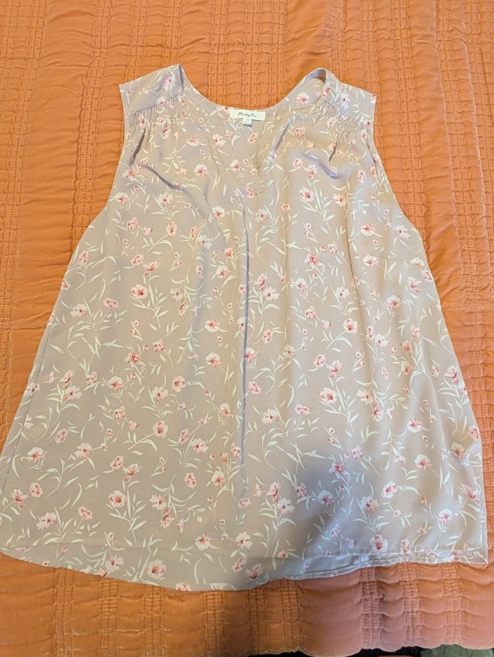 Floral Sleeveless Cami in Light Taupe with Pink Blossoms